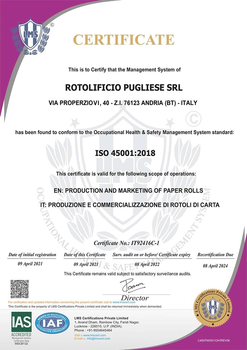 CERTIFICATO ISO 45001