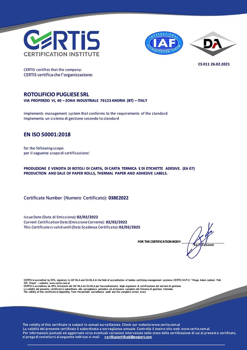 CERTIFICATO ISO 50001