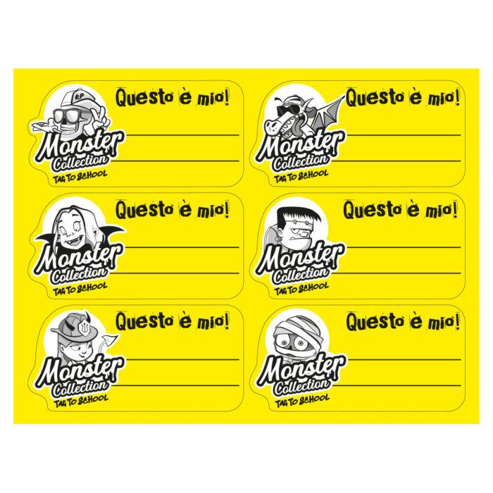 Etichette scuola - Tag To School - Monster Collection - Etichette giallo fluo